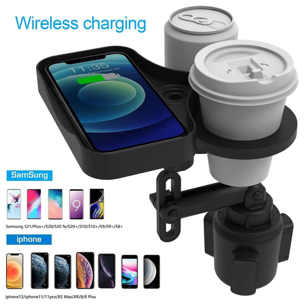5-in-1 Car Cup Holder - in with Food Tray Table with Phone Holder, 360° Rotation, 3 Cup Holders, Road Trip & Car Traveling Essential Gadget