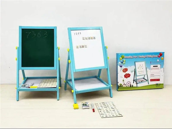 Wooden Art Easel for Kids, Double Sided Kids Easel with Whiteboard & Chalkboard, Height Adjustable Standing Toddler Easel with Painting Accessories, Education Gift for Boys and Girl (Wooden)